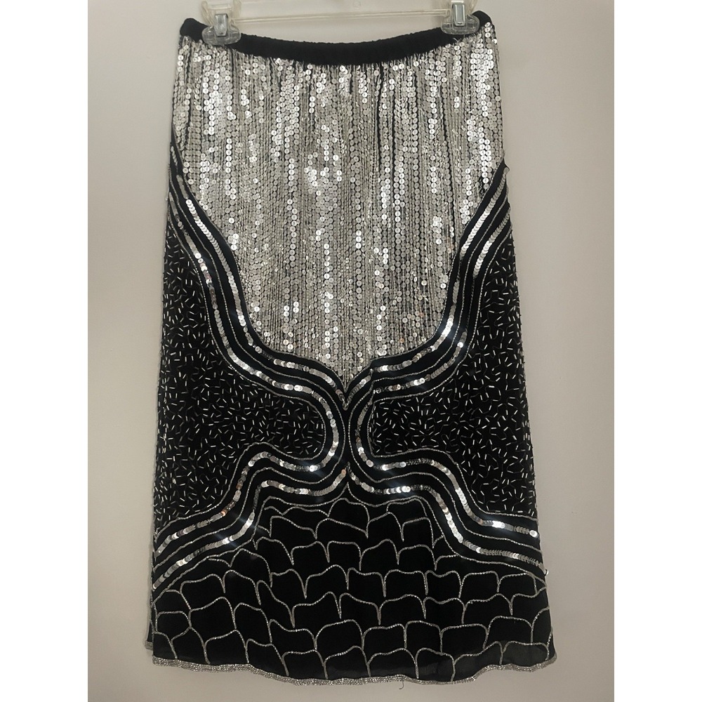 Vintage Judith Ann Creations‎ M Skirt Gadsby Black Silk Sequin 20s Flapper NYE